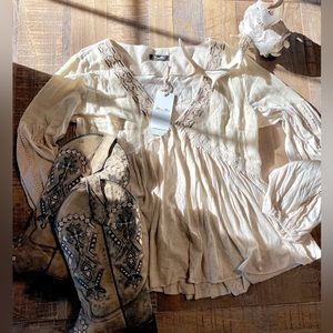 Miss Me Boho Mixed Textile Shirt Size Medium